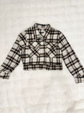 Cropped Plaid bomber/shacket - Brown and ivory